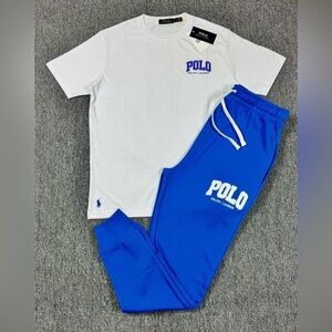 ***NEW*** UNISEX Polo Ralph Lauren White and Blue T-Shirt and Joggers Set